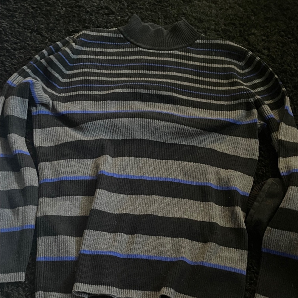 Karen Scott Black and Gray Striped Sweater